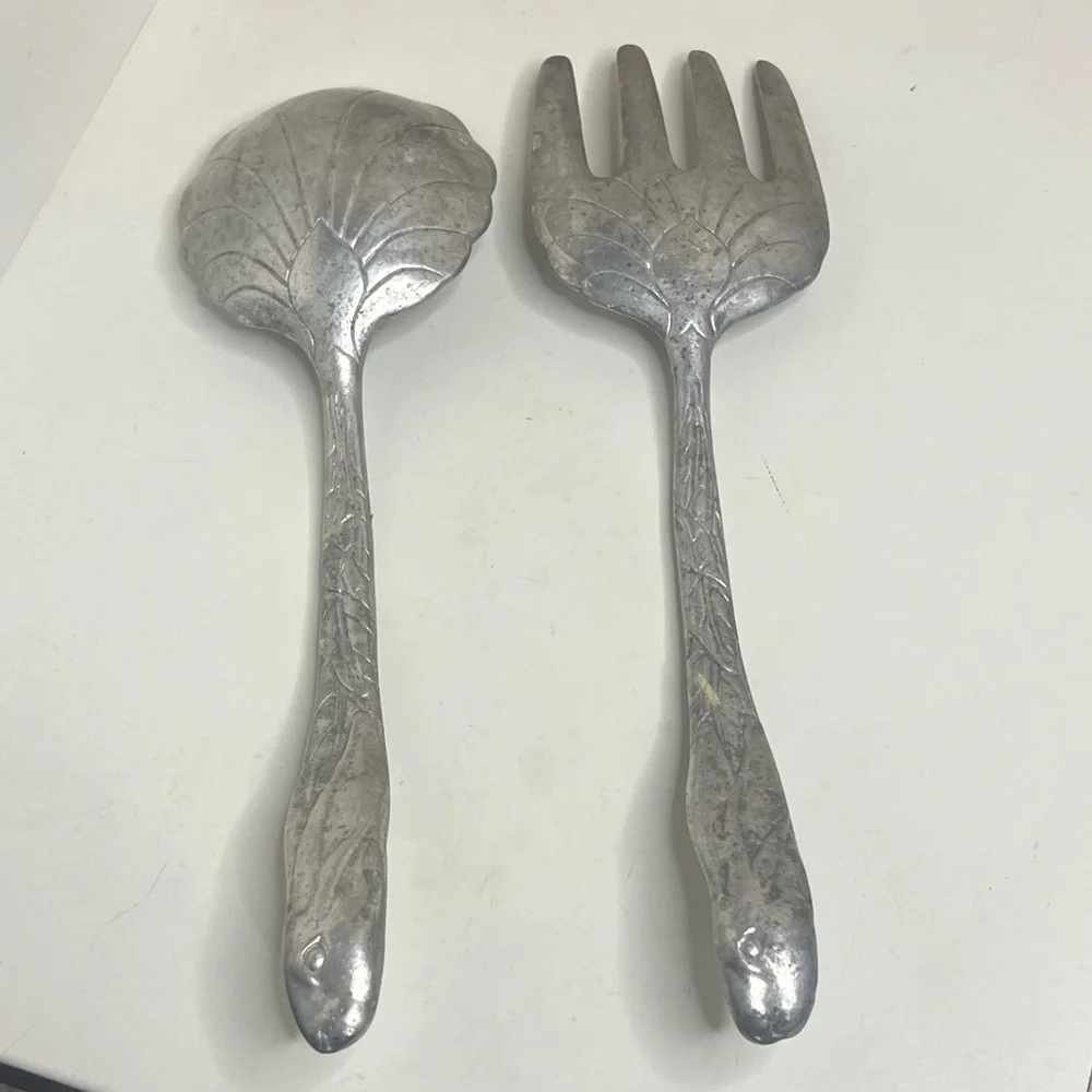 Vintage | Decorative Pewter Salad Servers Set